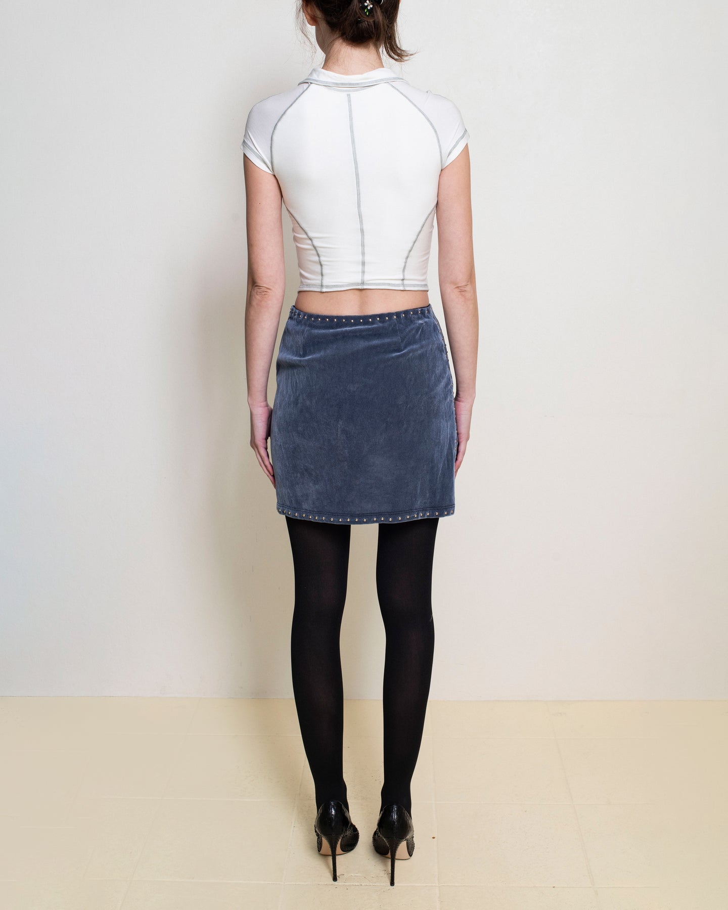 Velvet Mesh Studded Mini Skirt