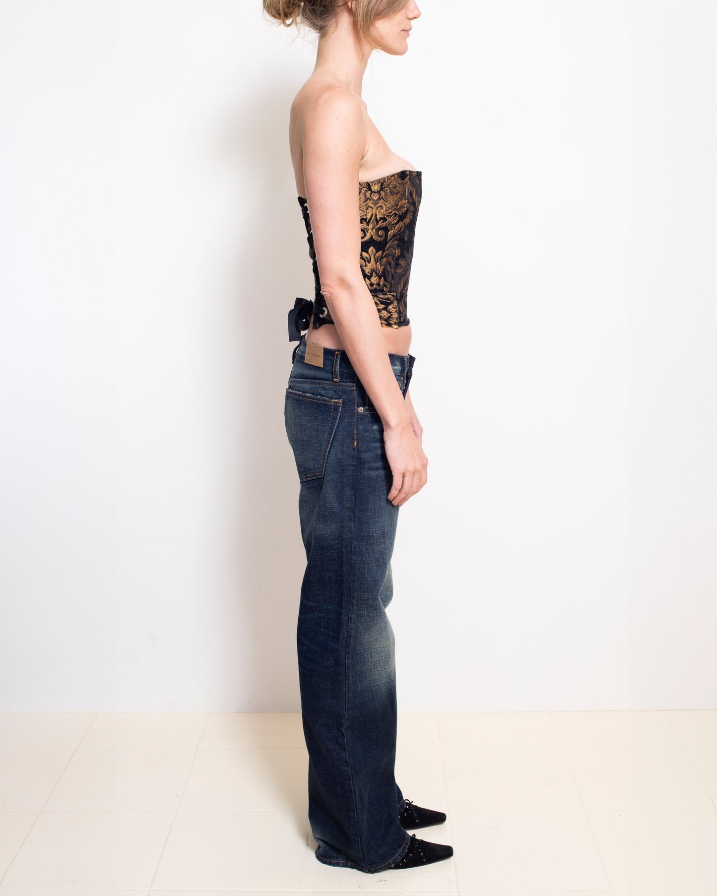 Black & Gold Floral Upholstery Corset