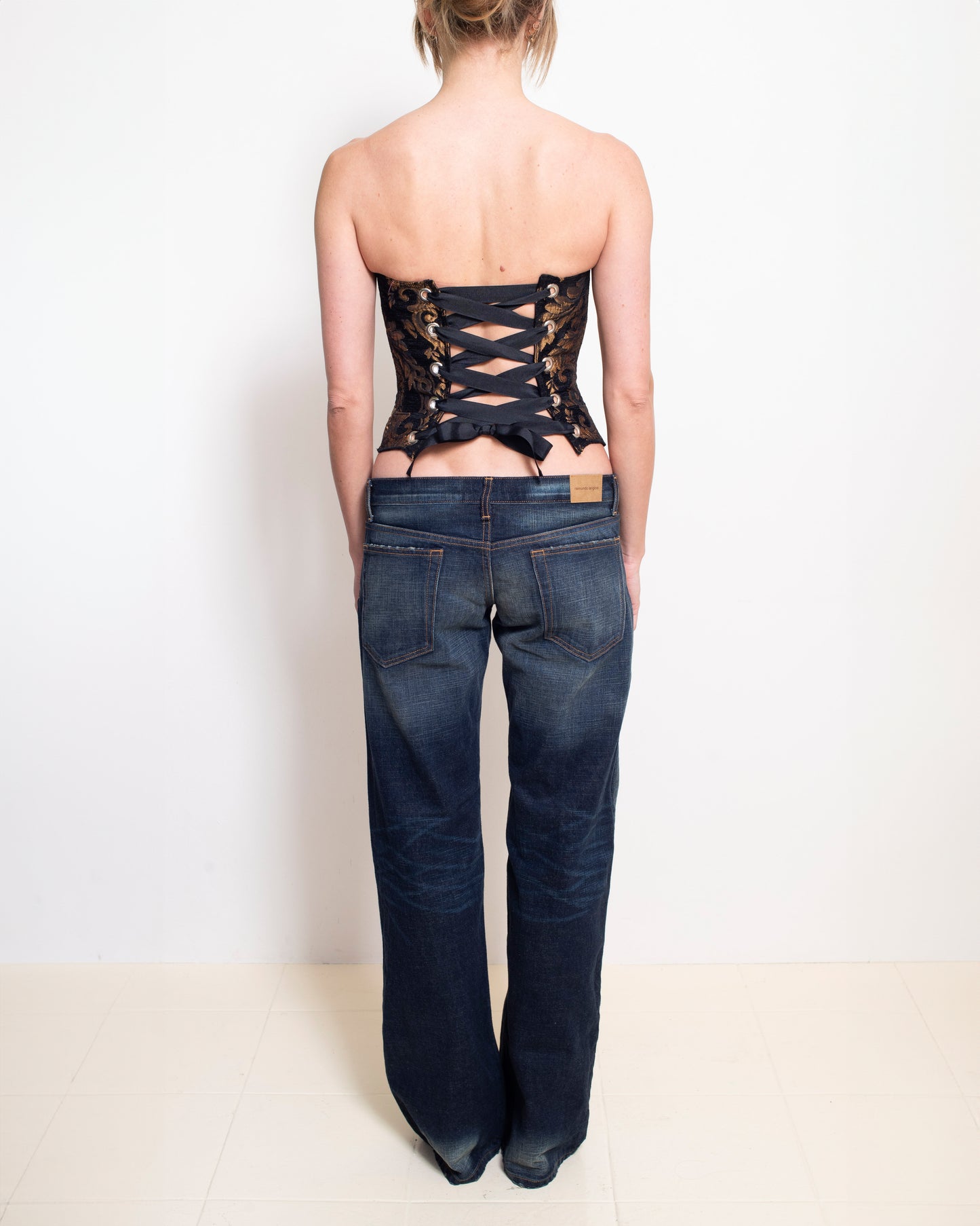 Black & Gold Floral Upholstery Corset