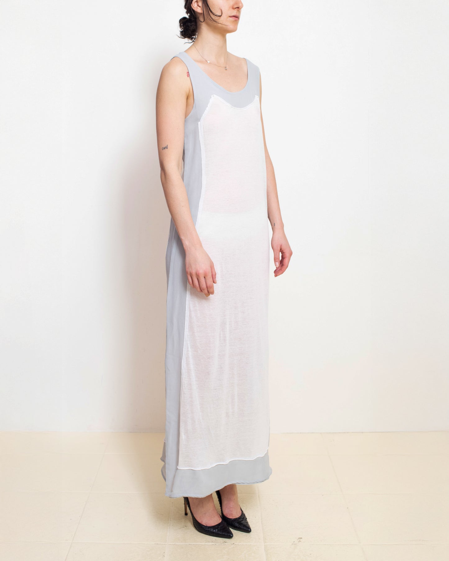 Off White Light Blue Sleeveless Dress