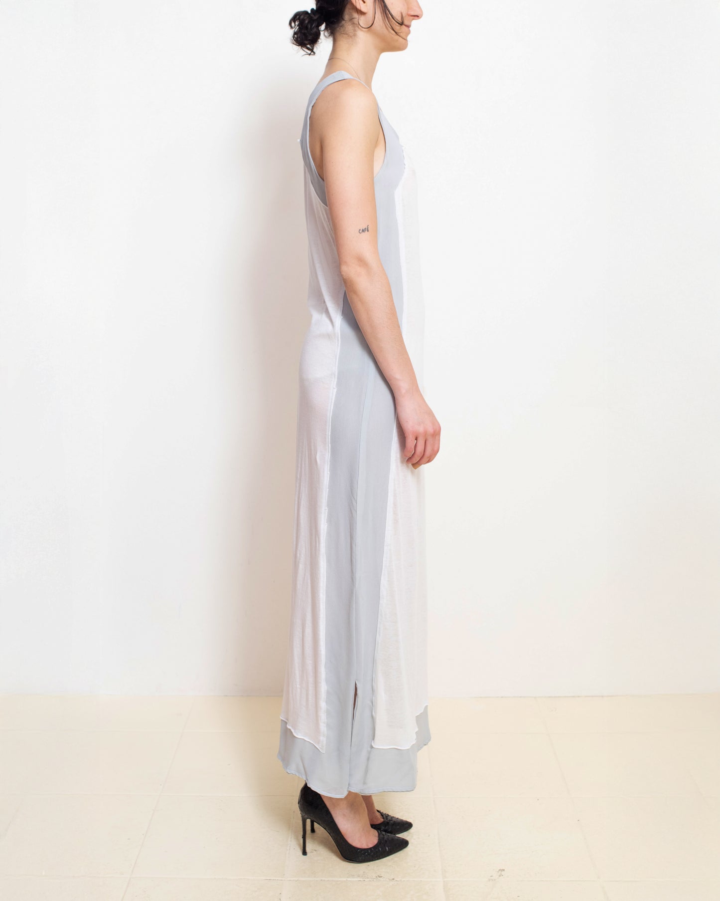 Off White Light Blue Sleeveless Dress