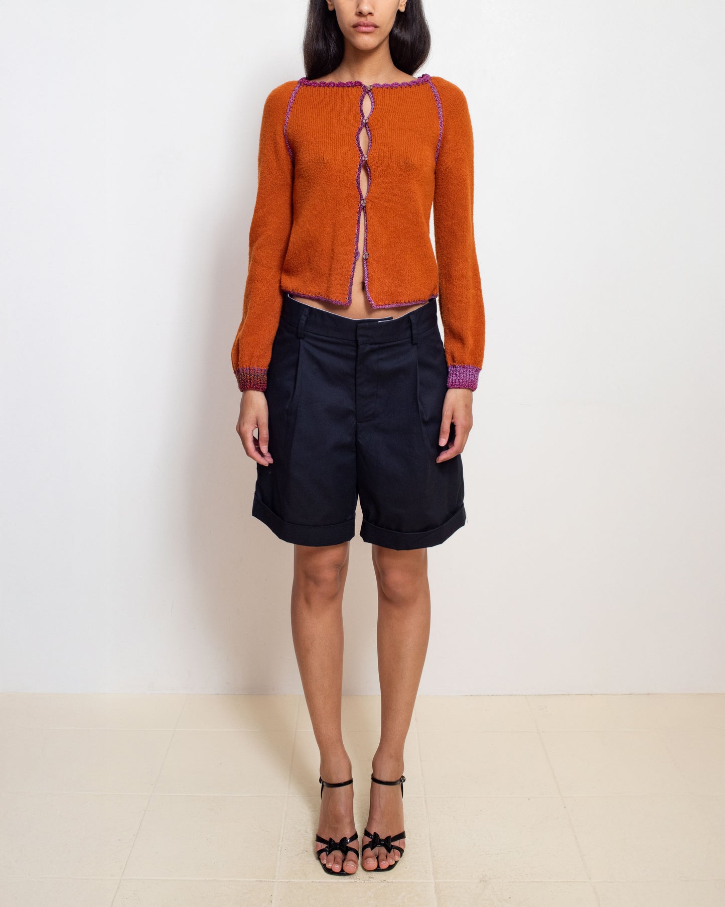 Cardigan in Orange + Purple