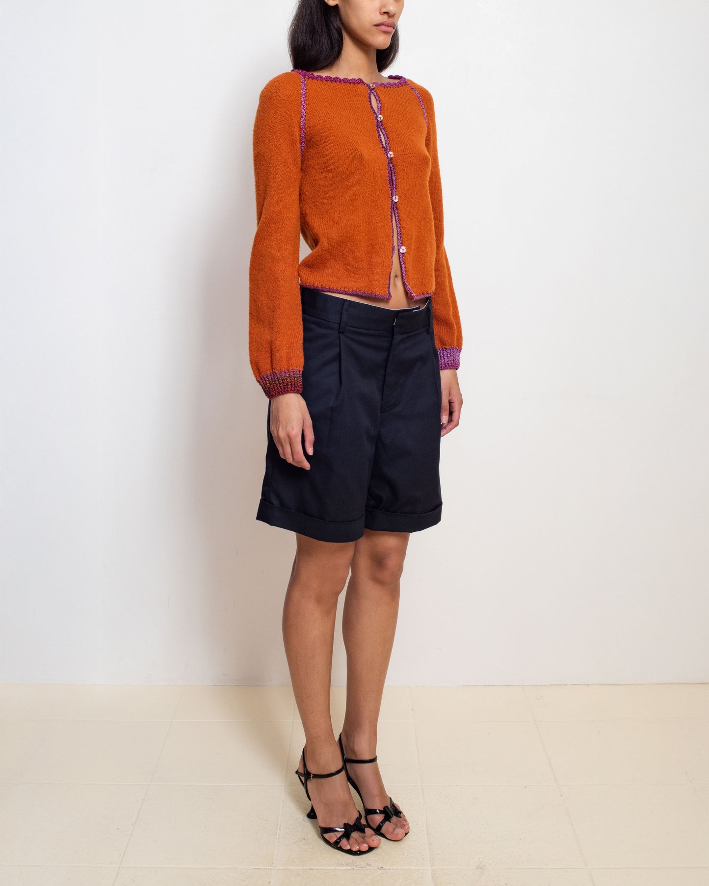 Cardigan in Orange + Purple
