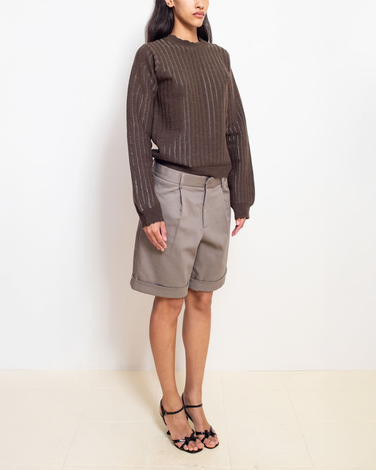 Knitted Mohair Crew Neck Sweater in Fondente
