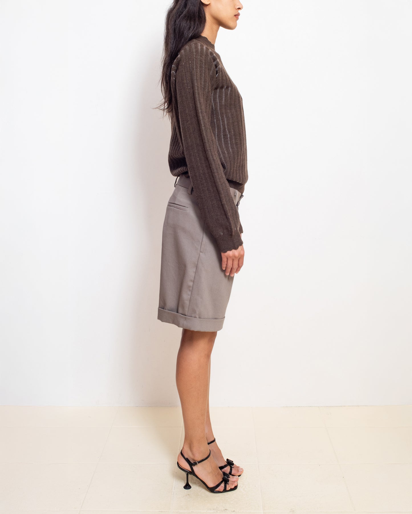 Knitted Mohair Crew Neck Sweater in Fondente