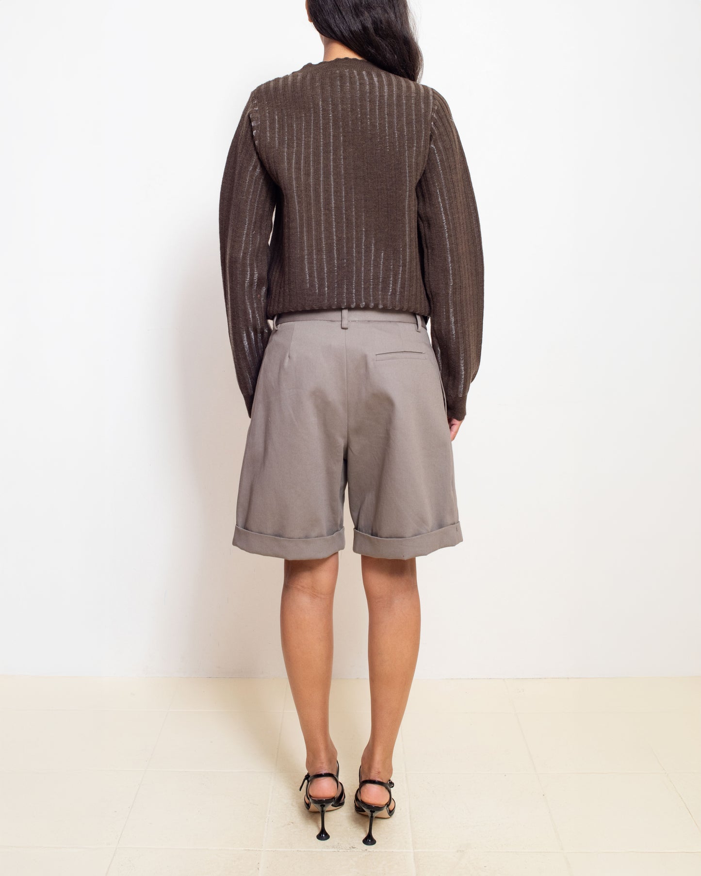Knitted Mohair Crew Neck Sweater in Fondente