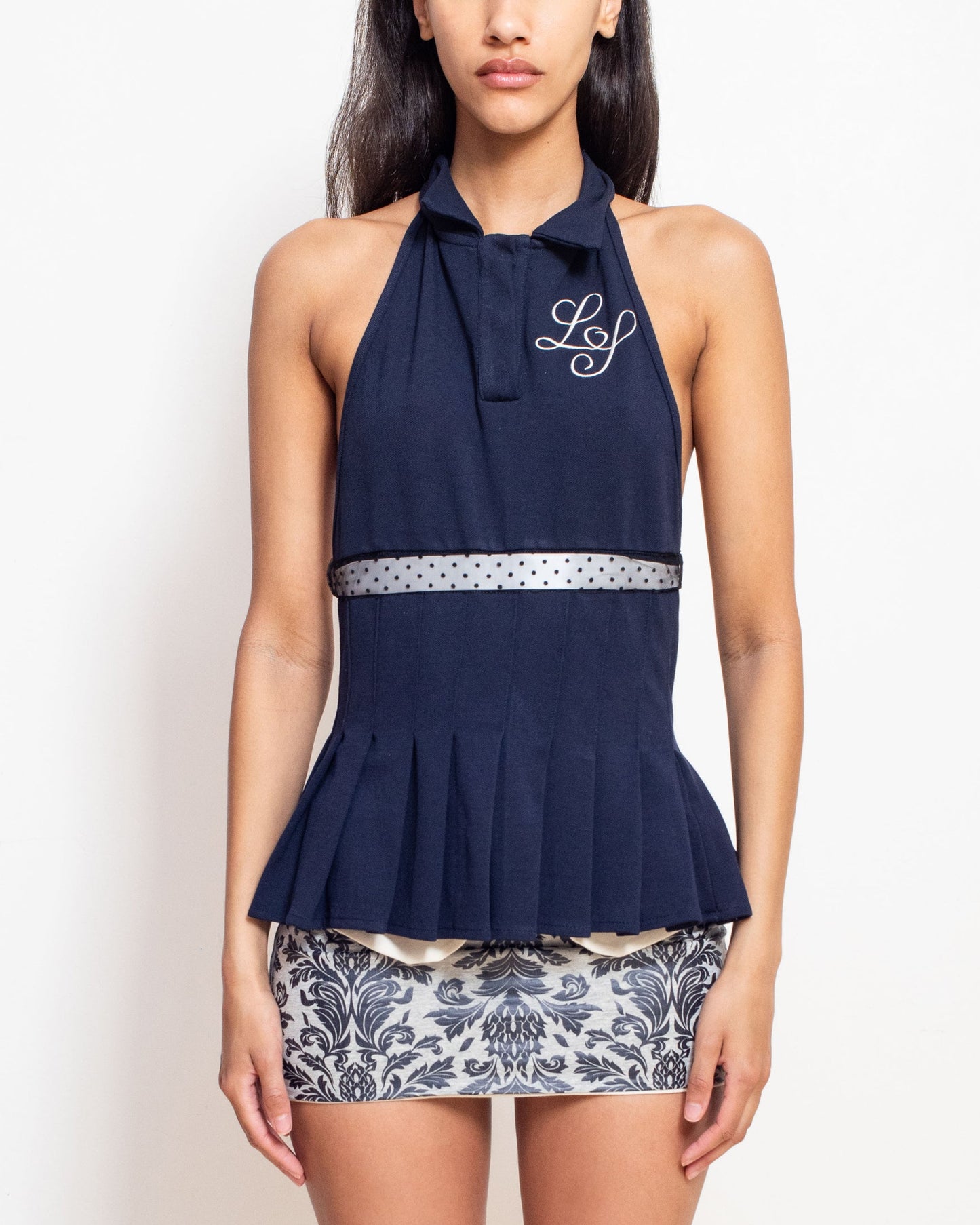 Lyra Pleated Polo in Navy