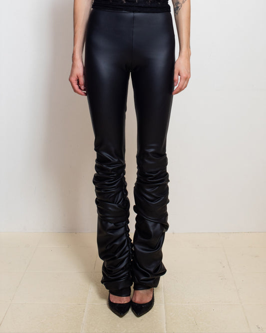 Black Wet Look Gathered Leggings