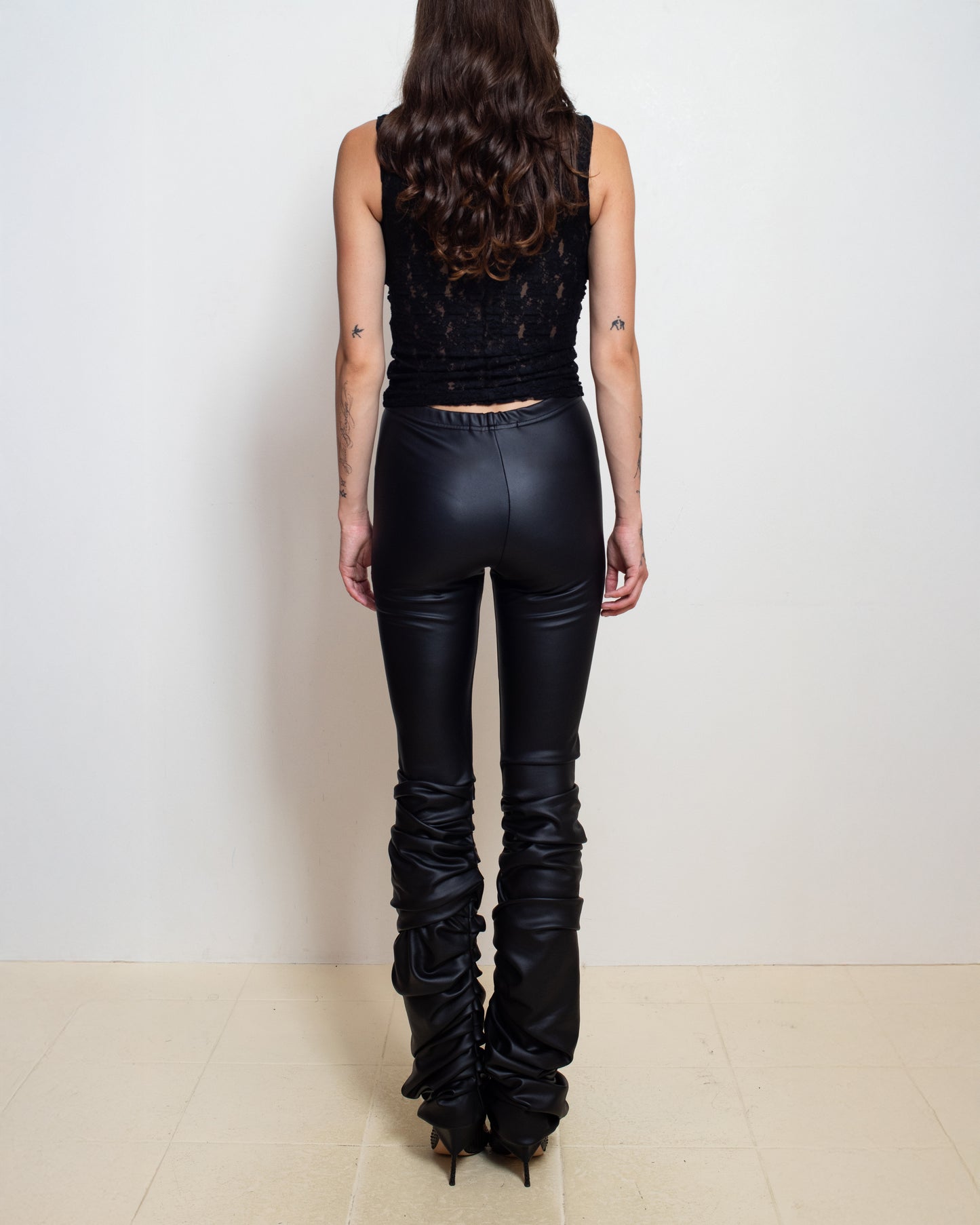 Black Wet Look Gathered Leggings