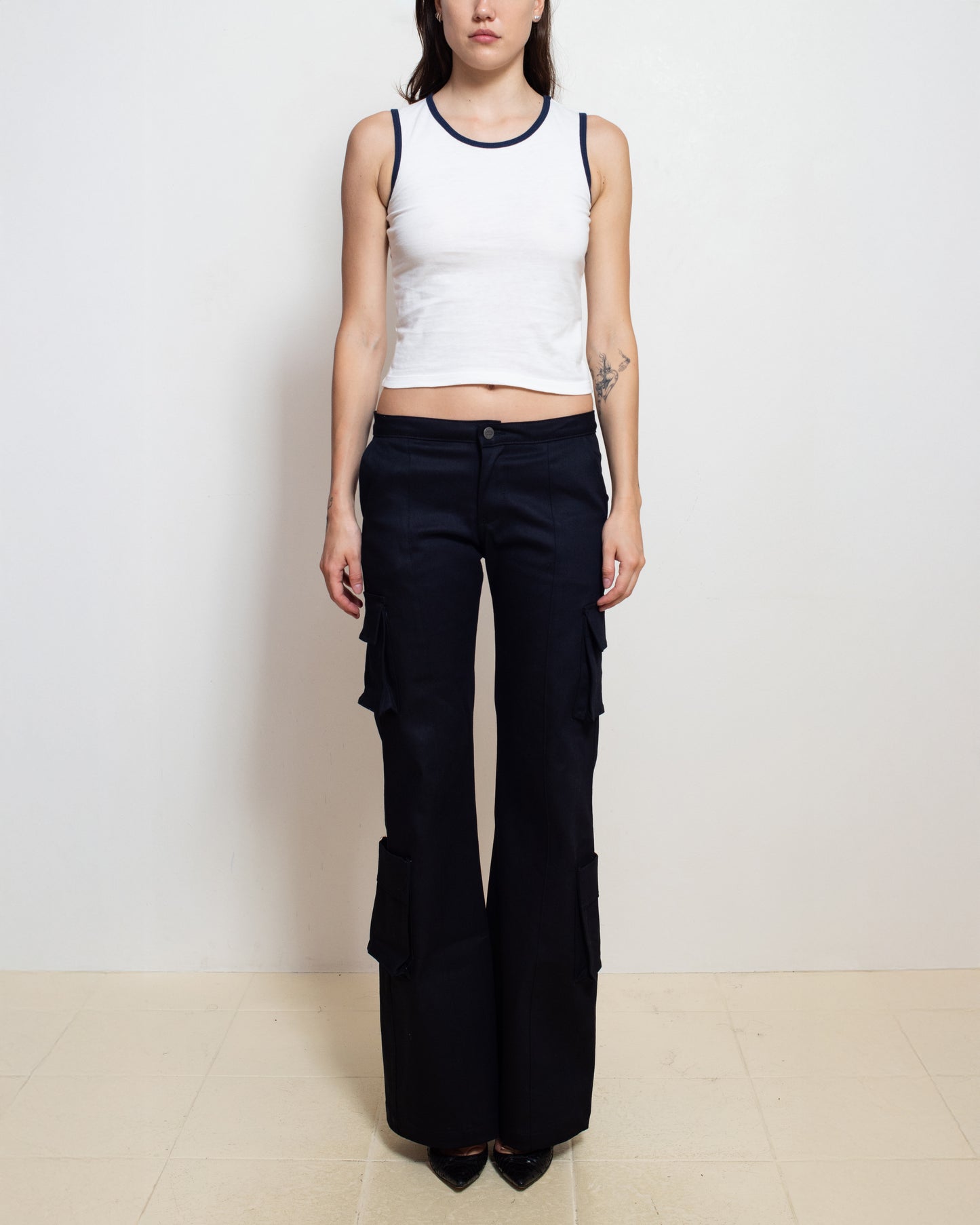 White/ Navy Contrast Tank