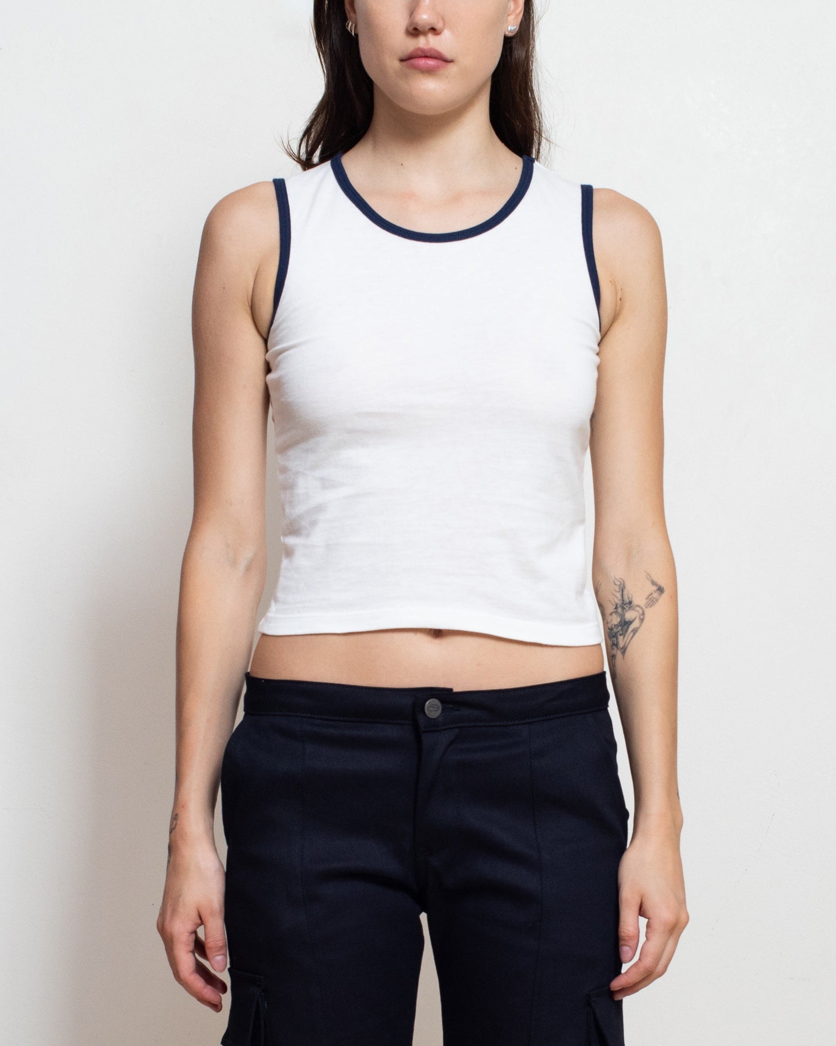White/ Navy Contrast Tank