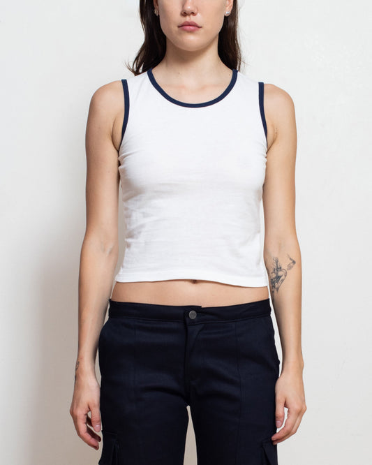 White/ Navy Contrast Tank