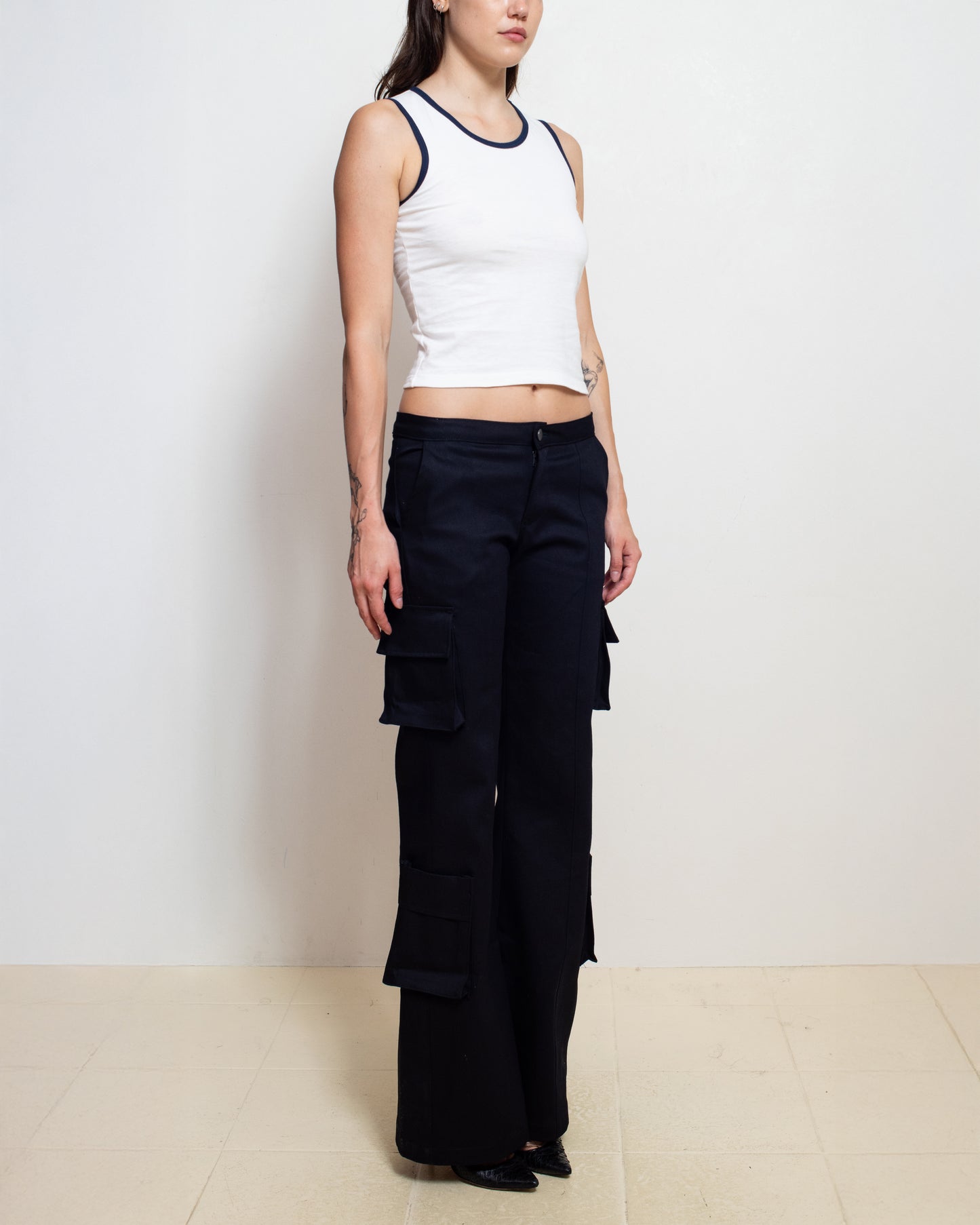 White/ Navy Contrast Tank