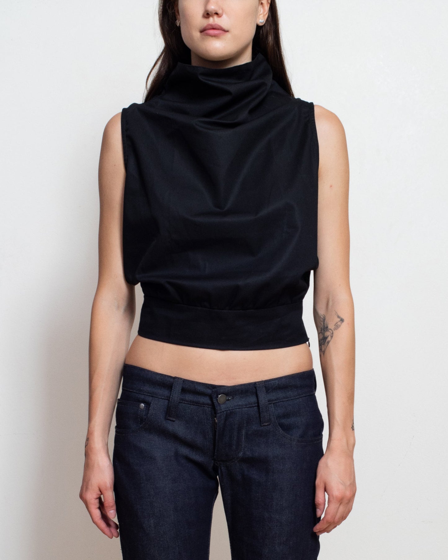 Cowl Turtleneck Tank in Black