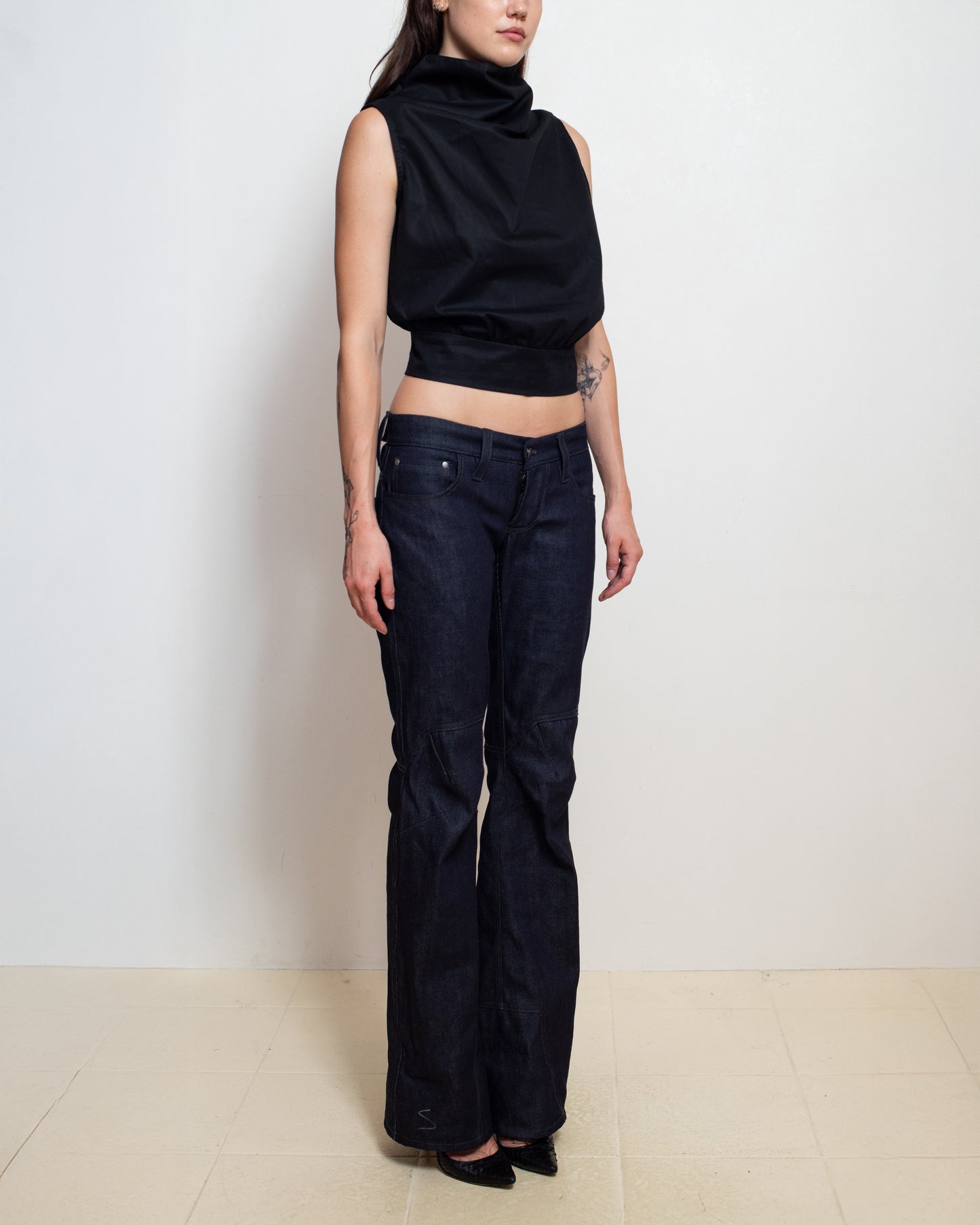 Cowl Turtleneck Tank in Black