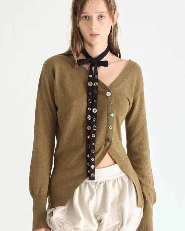 Plas – Asymmetric Cardigan – Olive Green – Sample