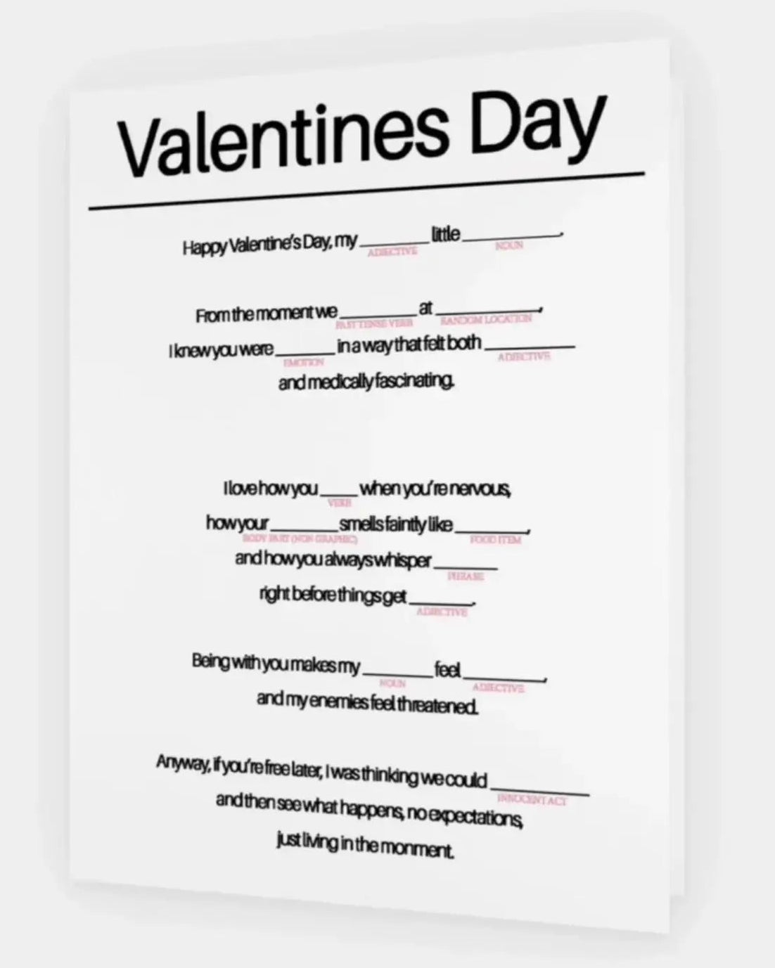 Mad Lib Vday Card