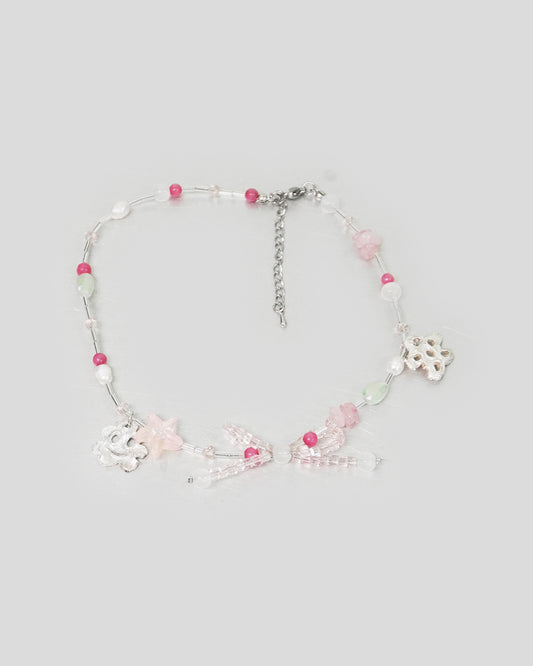 Pink Beaded Bow Necklace