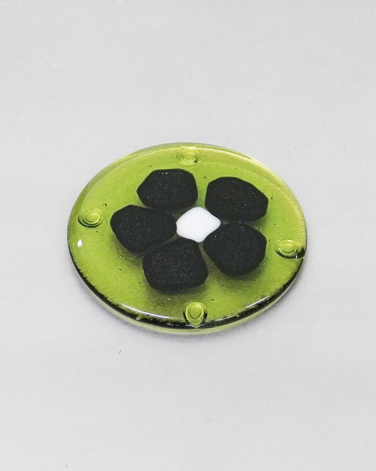 Dot - Lime Glass Coaster with Swampy Flower