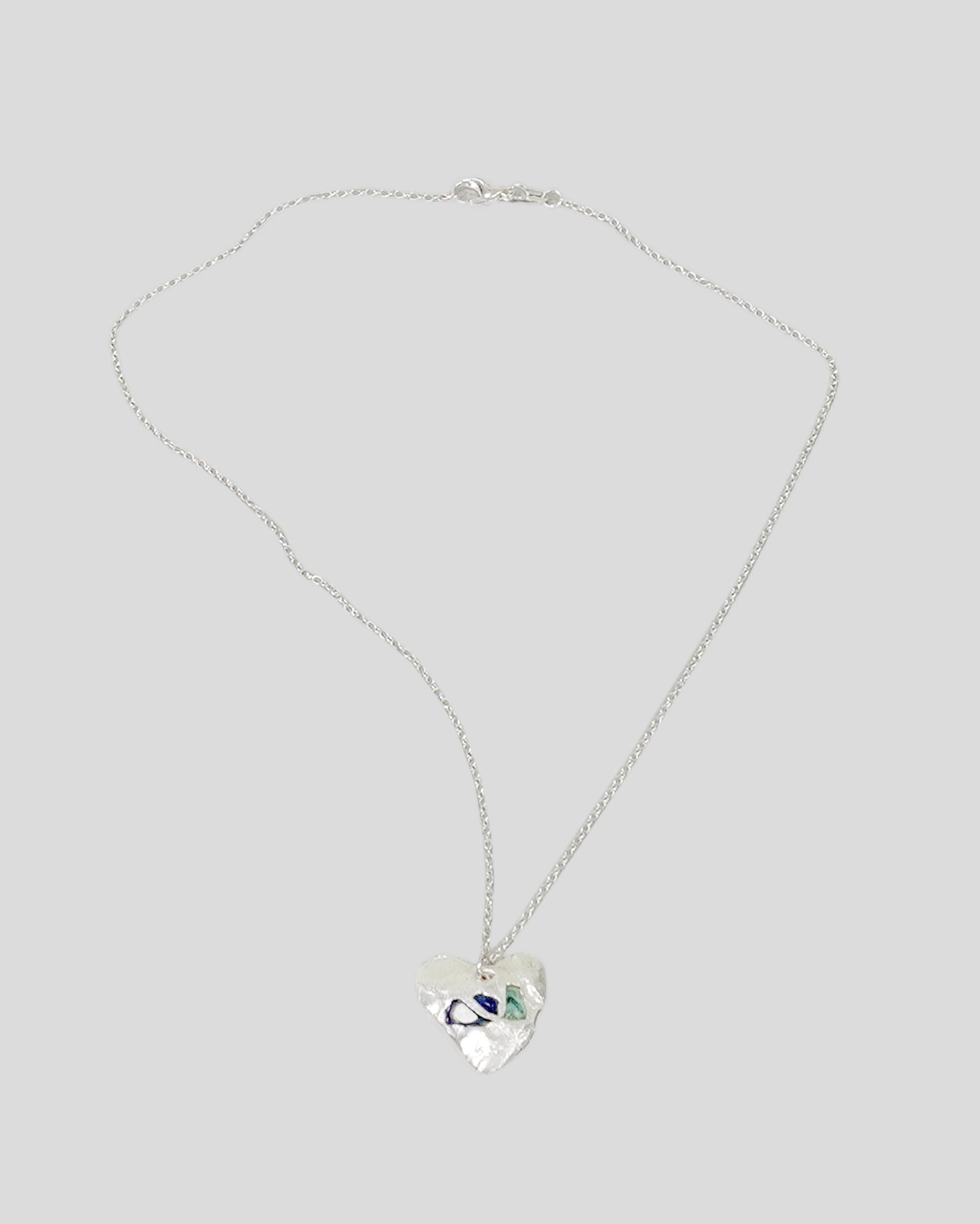 Silver Sea Glass Assorted Blues Heart Necklace