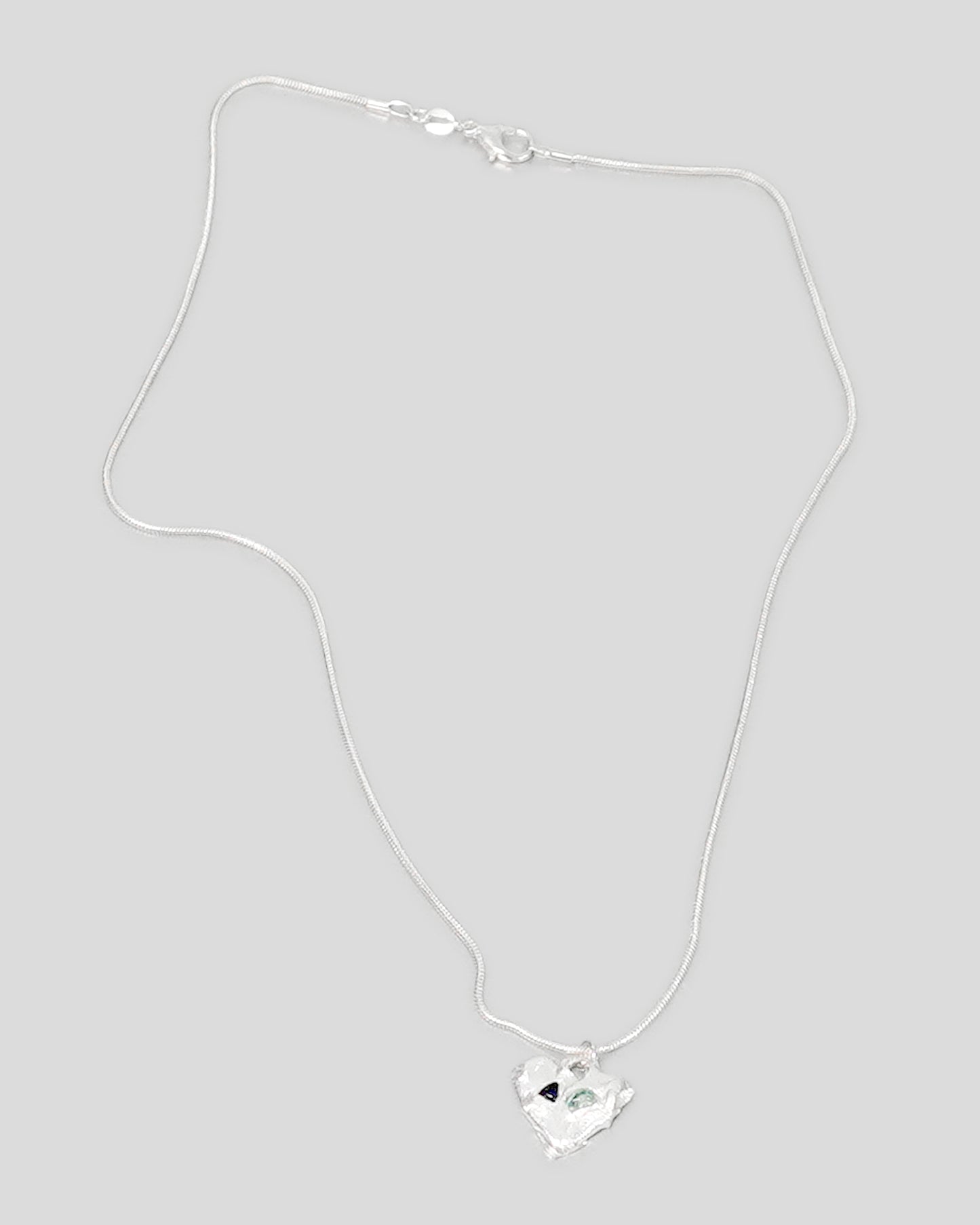 Mini Silver Sea Glass Assorted Blues Heart Necklace