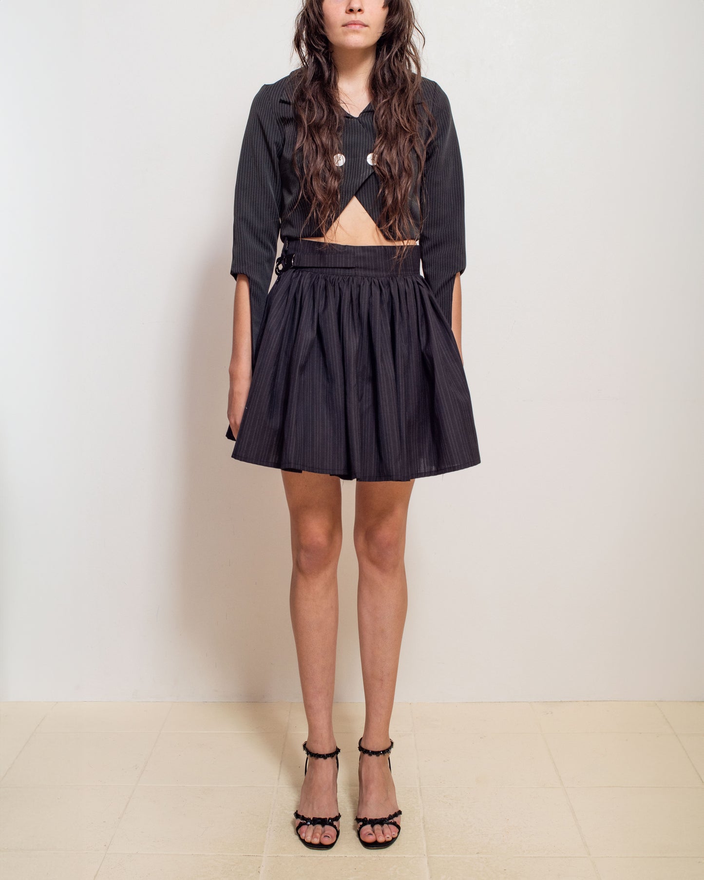 Black Pinstripe Diagonal Blazer