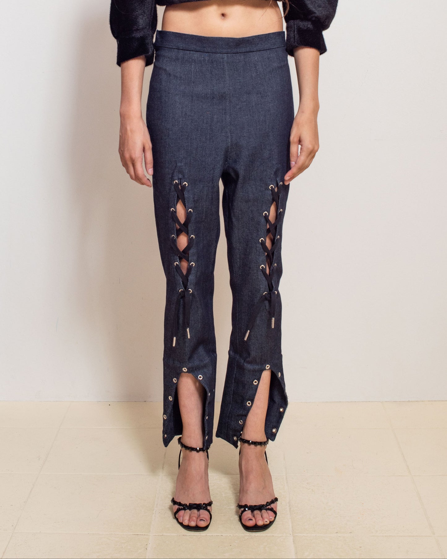 Laced Denim Capris