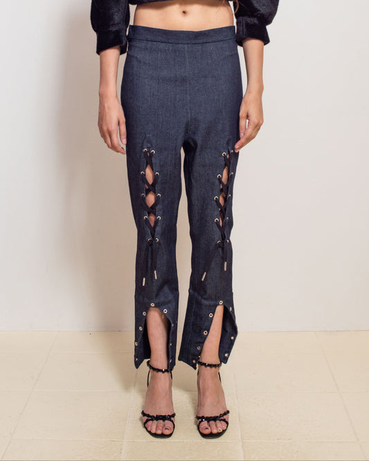 Laced Denim Capris