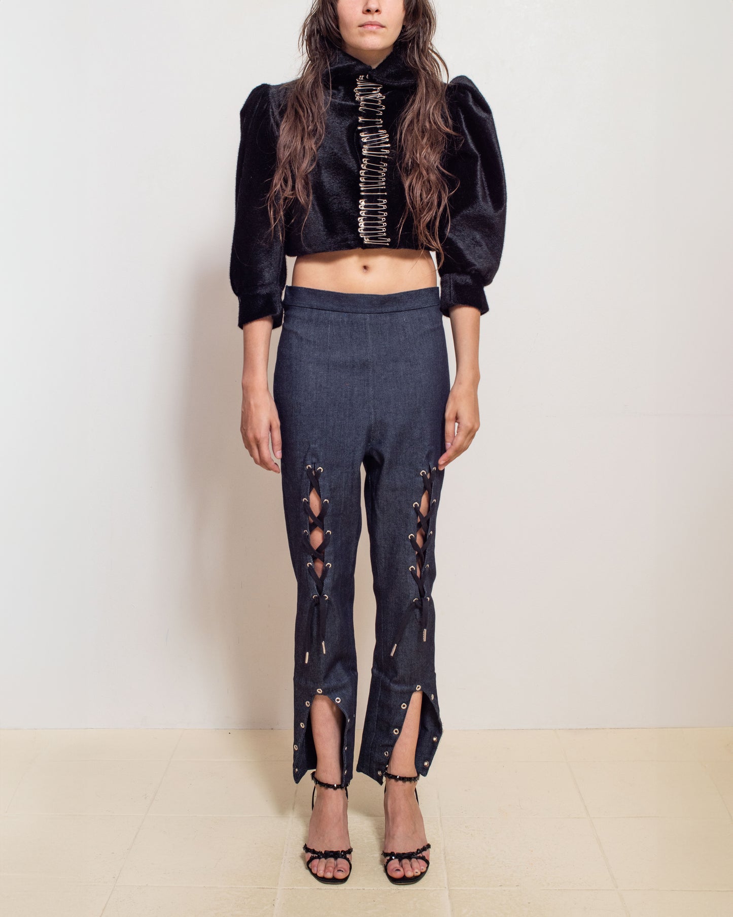Laced Denim Capris