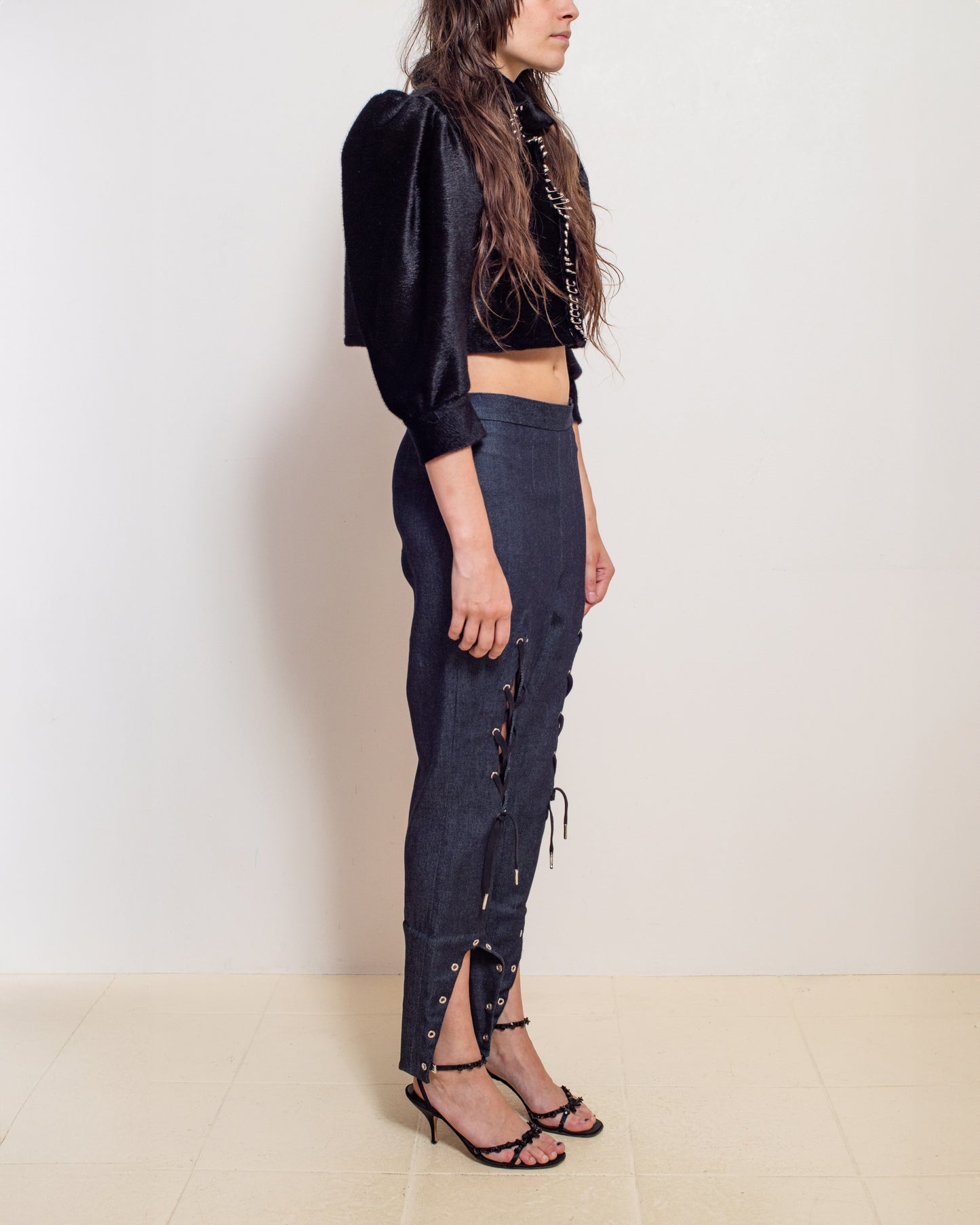 Laced Denim Capris