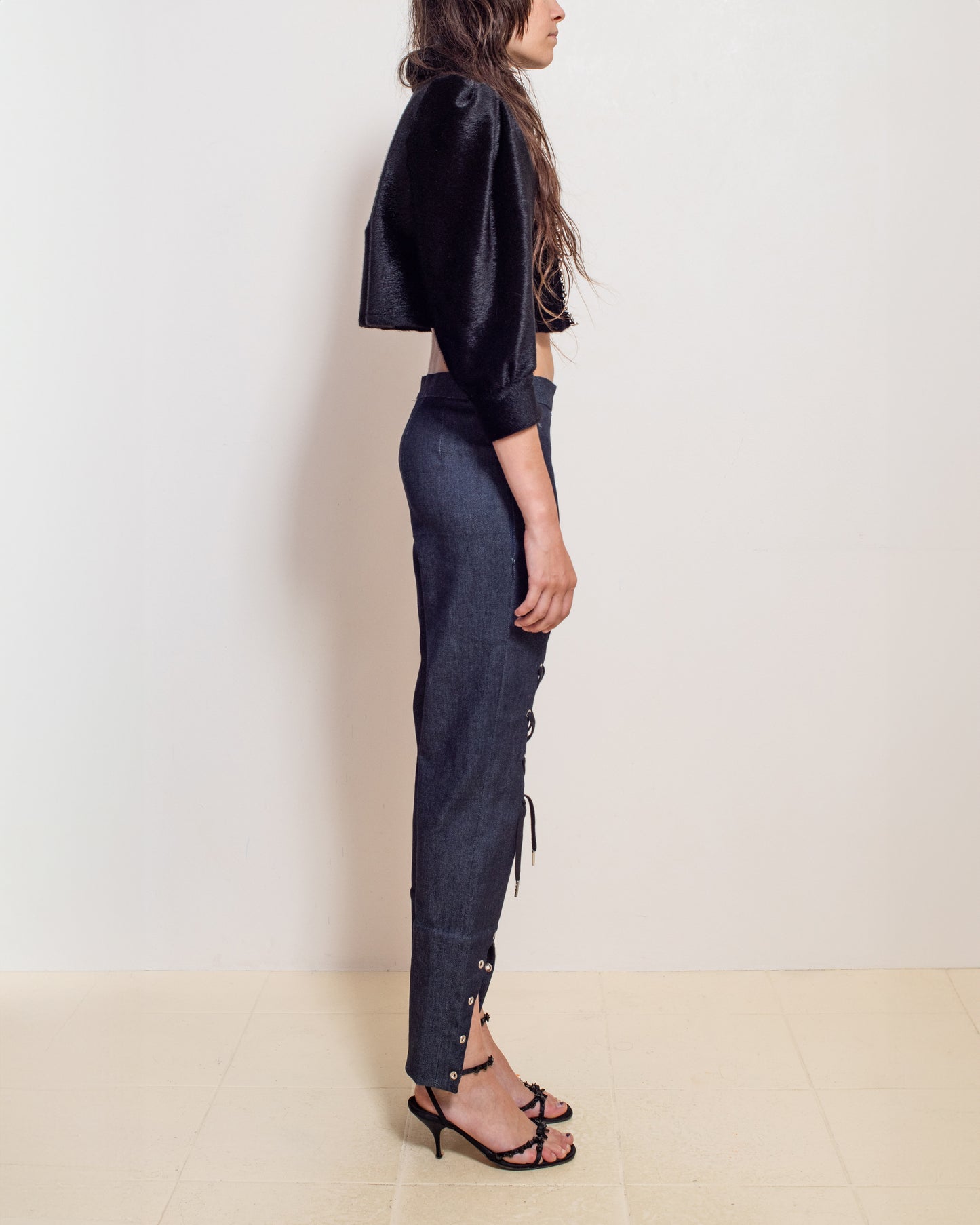 Laced Denim Capris