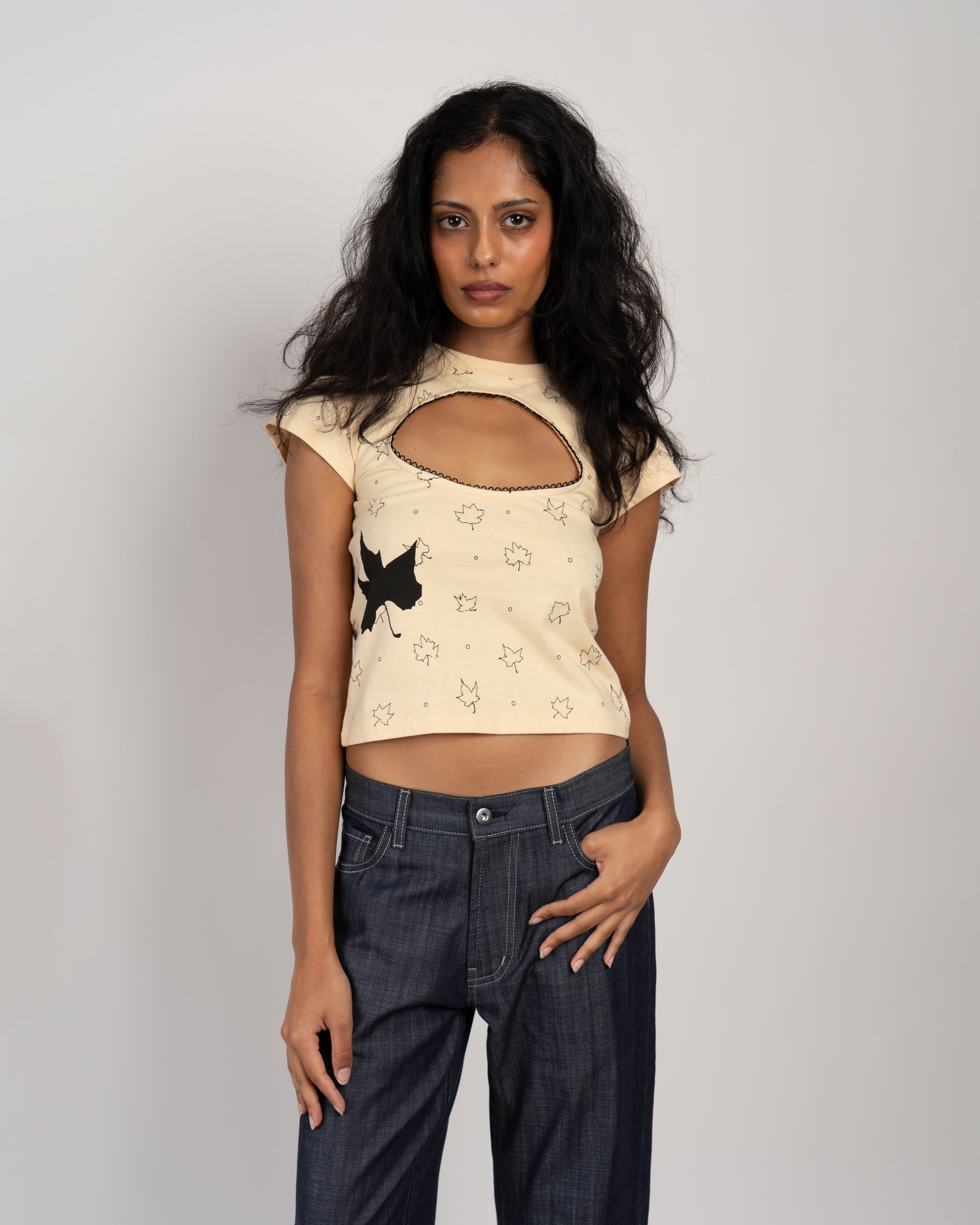 Logo Removal Baby Tee in Beige
