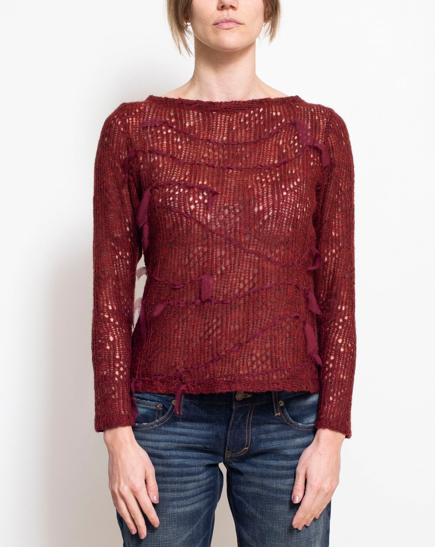 Burgundy Open Weave Sweater