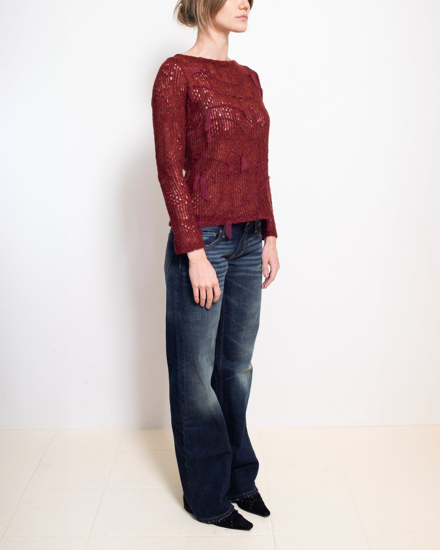 Burgundy Open Weave Sweater