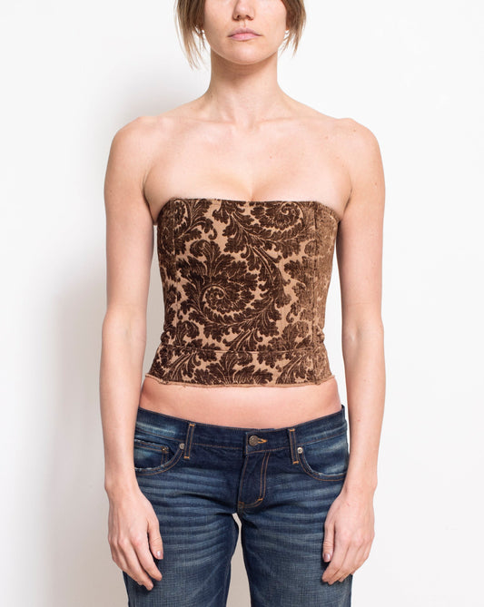 Brown Floral Upholstery Corset