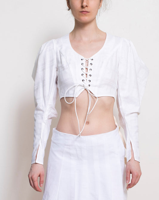 White Lace Up Mutton Top