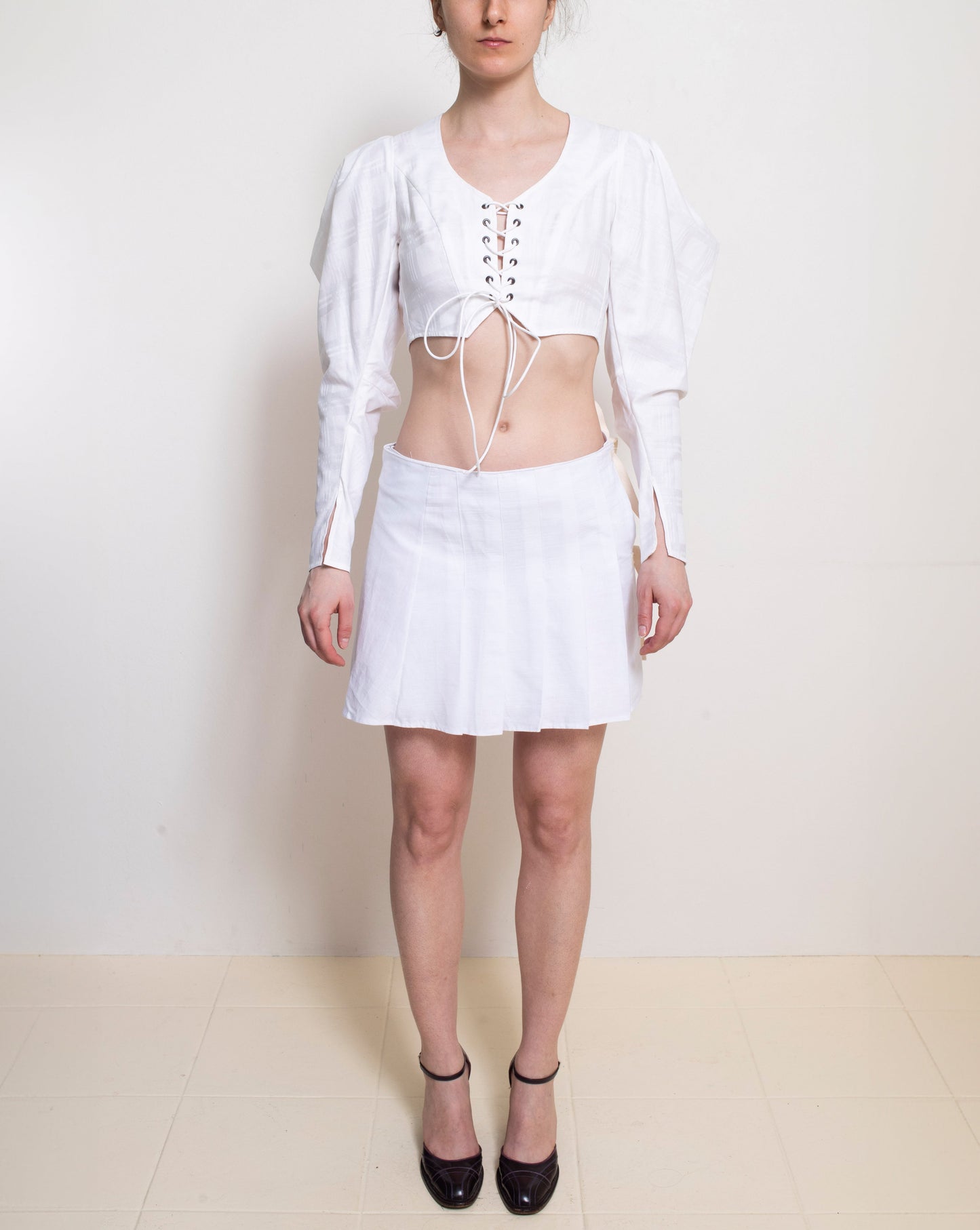 White Lace Up Mutton Top