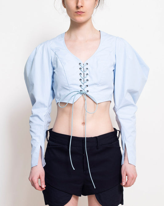 Powder Blue Lace Up Mutton Top