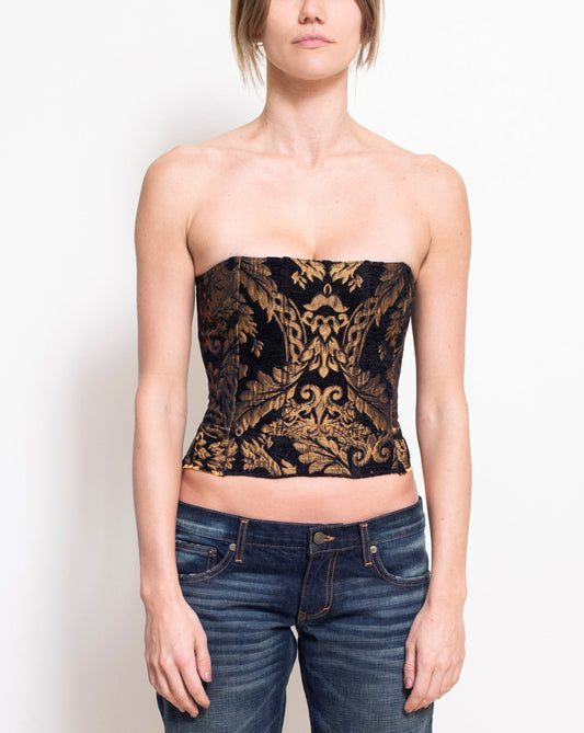 Black & Gold Floral Upholstery Corset