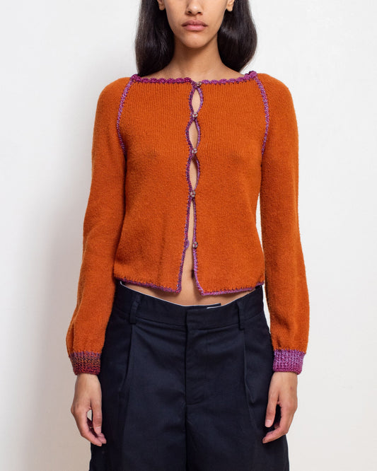 Cardigan in Orange + Purple