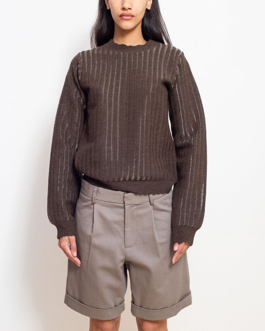 Knitted Mohair Crew Neck Sweater in Fondente