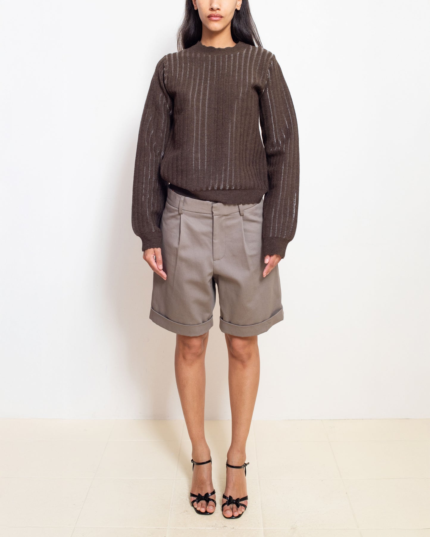 Knitted Mohair Crew Neck Sweater in Fondente