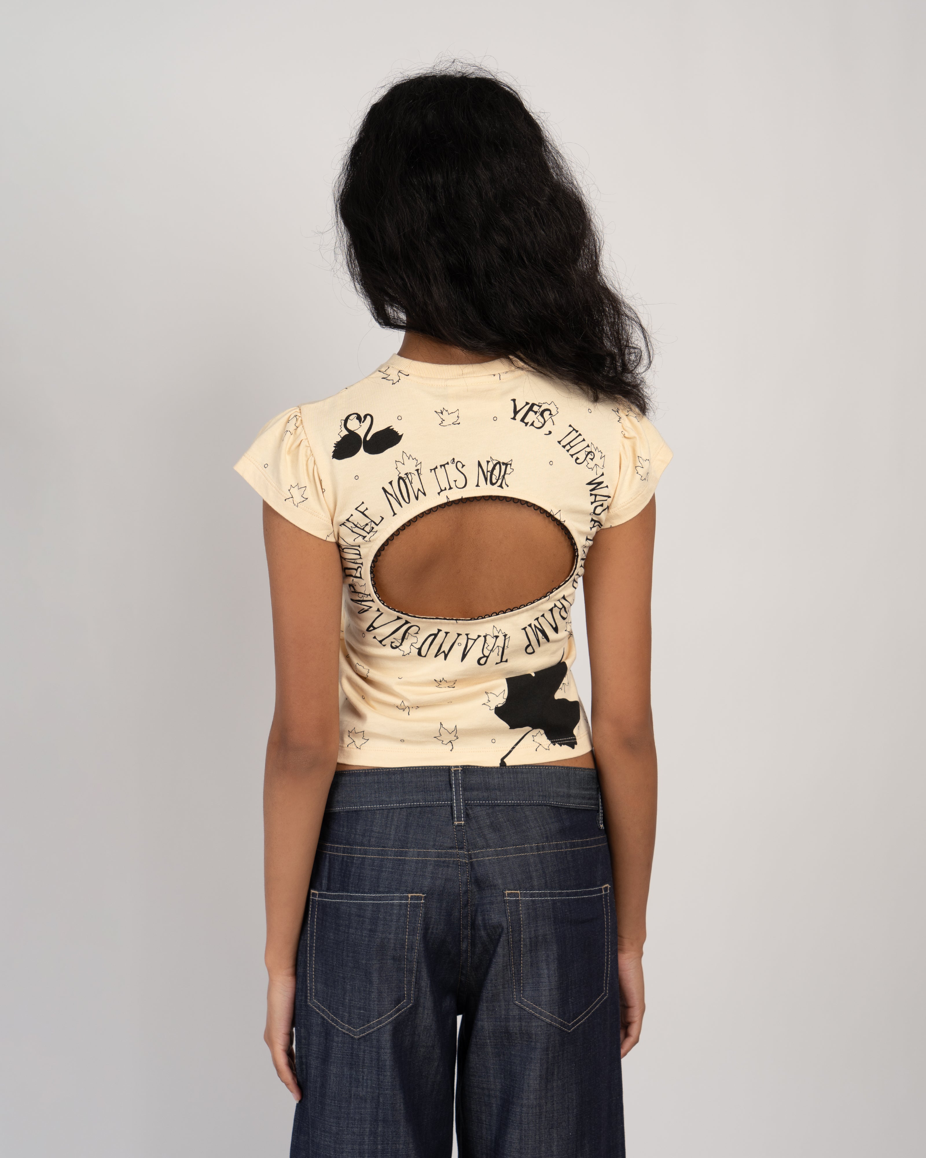Logo Removal Baby Tee in Beige