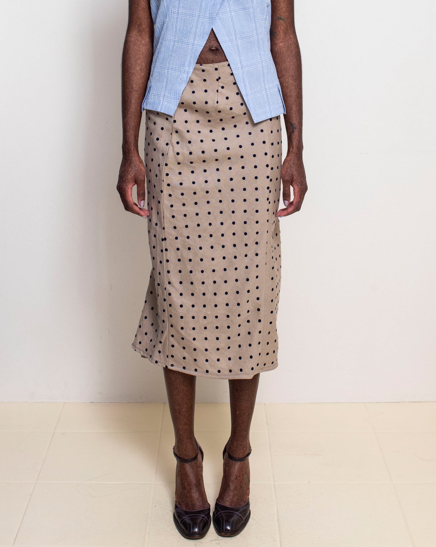 Flocked Polka Dot Opera Bias Cut Skirt