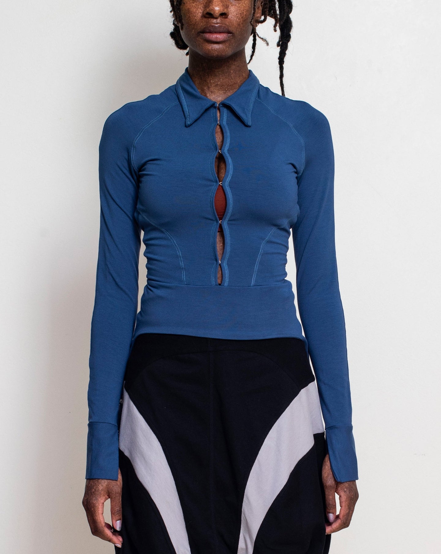 Blue Backless Jersey Shirt