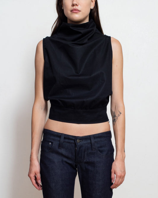 Cowl Turtleneck Tank in Black
