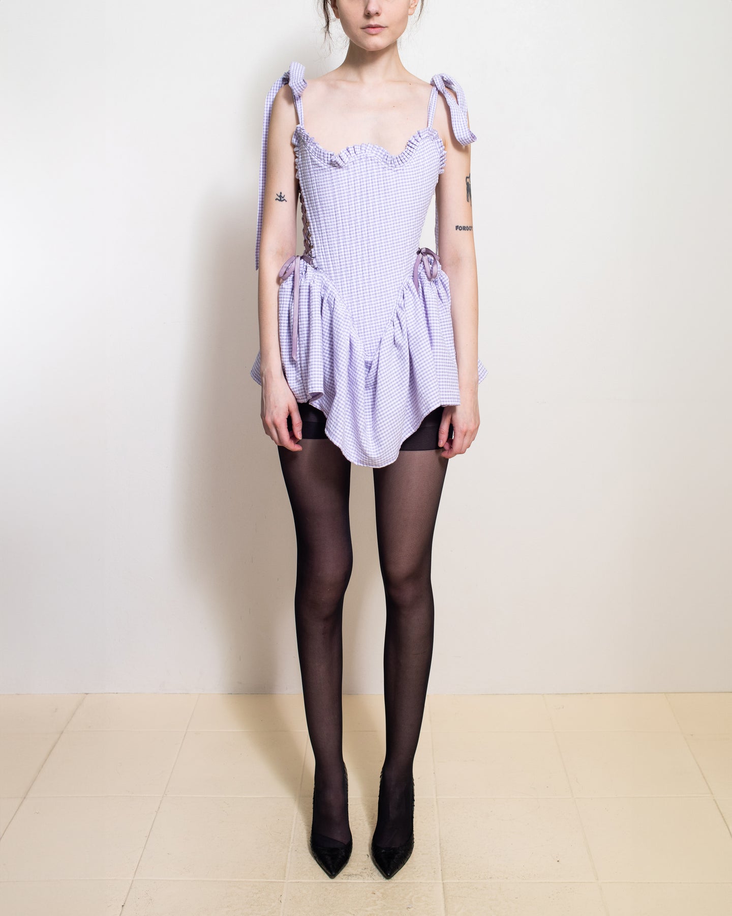 Lilac Gingham Mini Mia Dress