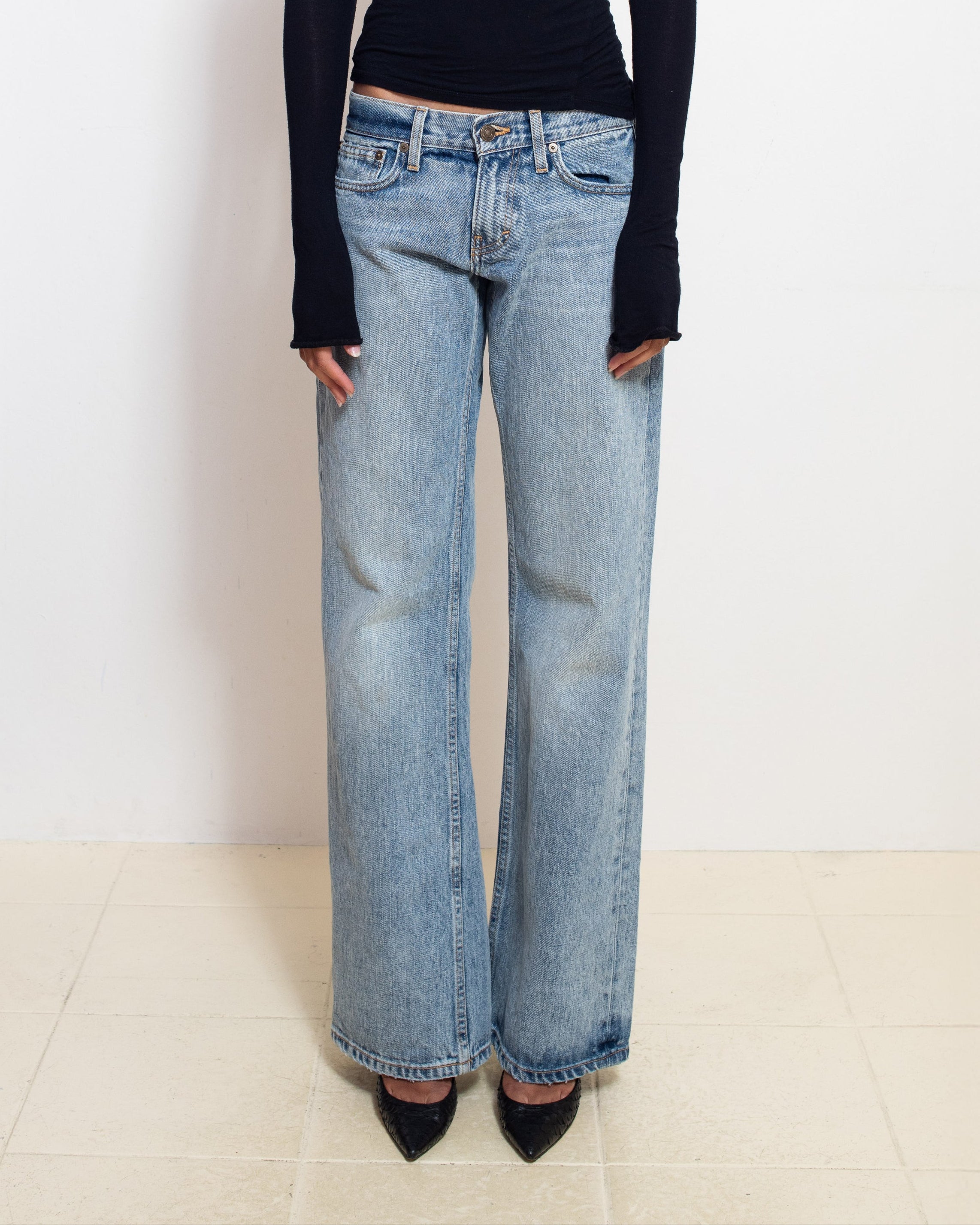 Vintage blue light wash boot cut jeans A classic Vintage blue light wash boot cut jeans A classic