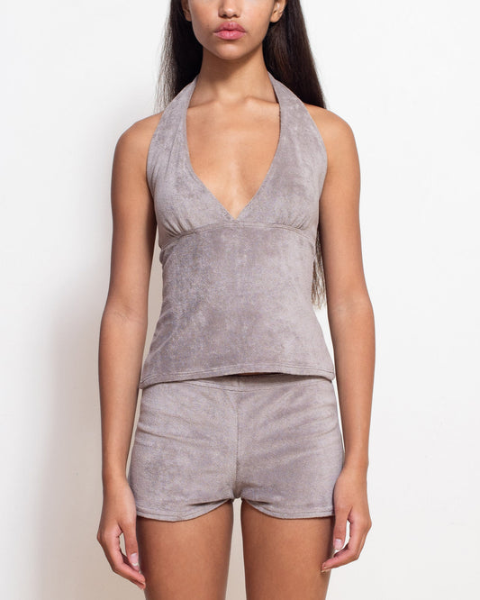 Mushroom Grey Terry Aurora Halter Top