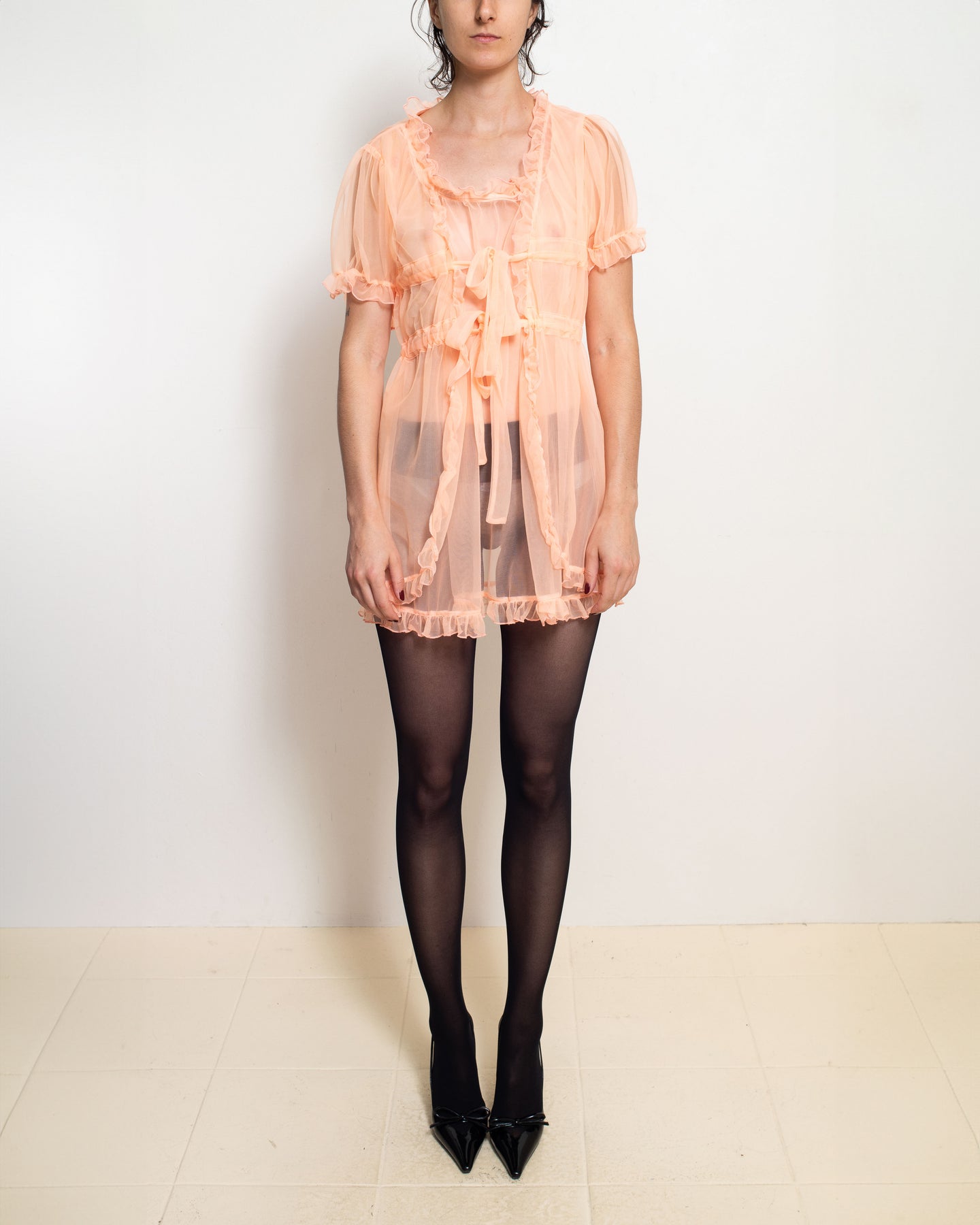 Nylon Peach Babydoll Dress